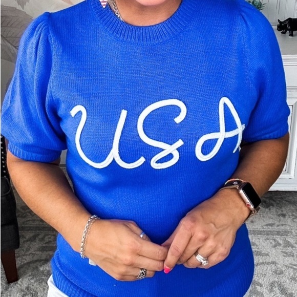 🇺🇸Bright Blue “USA” Knit Sweater 🇺🇸Women’s XL Patriotic Pullover🇺🇸 - Picture 2 of 6